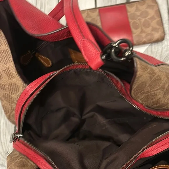 Coach Red and Brown Hobo Bag and wallet set - Picture 16 of 17